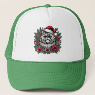 Kerstmis Perzische Kat, Bloemen Santa Perzisch Kat Trucker Pet