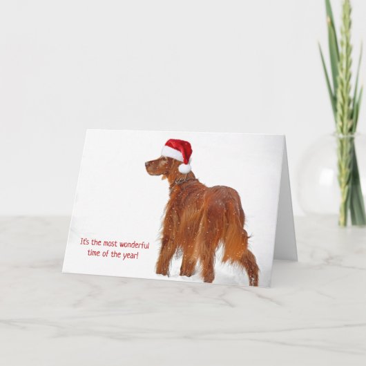 Kerstmis pet op Irish Setter in sneeuwvlokken Kaart (Voorkant)
