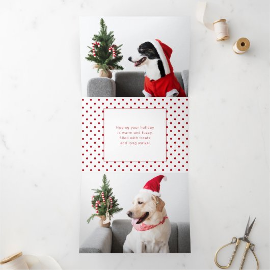 Kerstmis Pet Typography | Foto | Stippen Drieluik Wenskaart (Binnen)