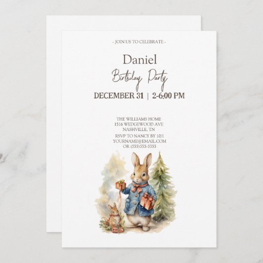 Kerstmis Peter konijn Verjaardagsfeestje Kaart (Voorkant / Achterkant)