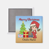 Kerstmis peuter meisje ronde magneet (Voorkant / Achterkant)