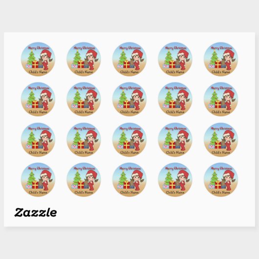 Kerstmis peuter meisje ronde Stickers (Vel)