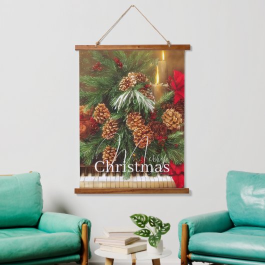 Kerstmis piano hangend wandkleed (Woonkamer)
