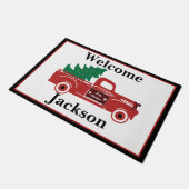 Kerstmis pick-up en boom gepersonaliseerd deurmat (Schuin)