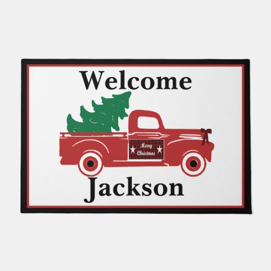 Kerstmis pick-up en boom gepersonaliseerd deurmat (Voorkant)
