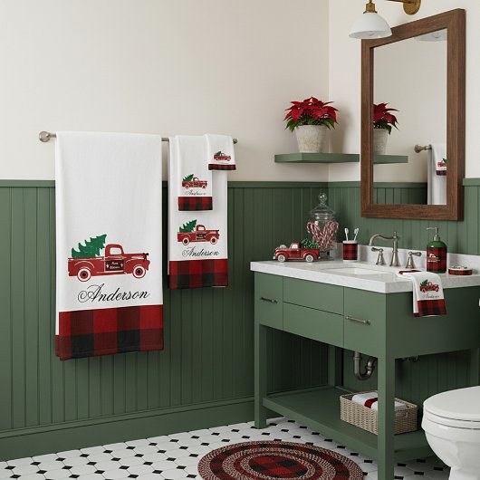 Kerstmis pick-up en kerstboom gepersonaliseerd bad handdoek