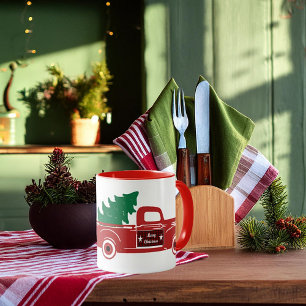 Kerstmis pick-up en kerstboom mok
