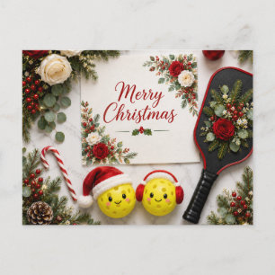 Kerstmis Pickleball Bloemrijke Wenskaart Briefkaart
