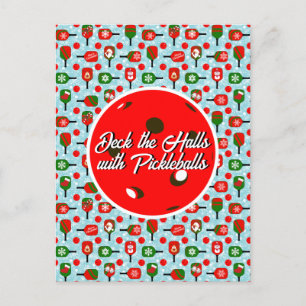 Kerstmis Pickleball Red Green Blue Snowflakes Briefkaart
