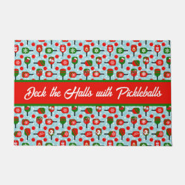 Kerstmis Pickleball Red Green Blue Snowflakes Deurmat