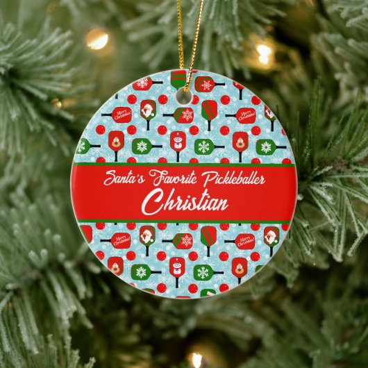 Kerstmis Pickleball Red Green Blue Snowflakes Keramisch Ornament (Boom)
