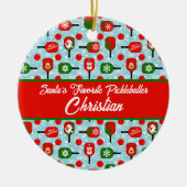Kerstmis Pickleball Red Green Blue Snowflakes Keramisch Ornament (Voorkant)