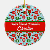 Kerstmis Pickleball Red Green Blue Snowflakes Keramisch Ornament (Achterkant)