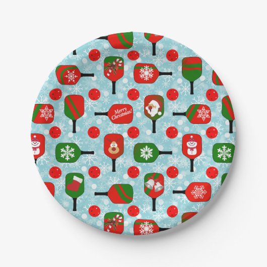 Kerstmis Pickleball Red Green Blue Snowflakes Papieren Bordje (Voorkant)