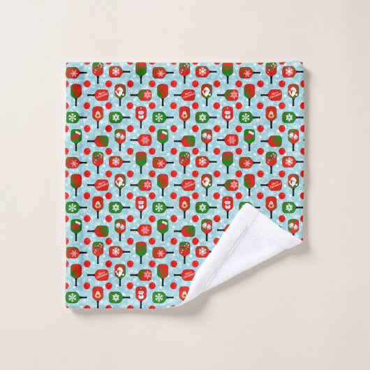 Kerstmis Pickleball Red Green Snowflakes Blue Bad Handdoek (Wasdoekje)