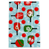 Kerstmis Pickleball Red Green Snowflakes Blue Medium Cadeauzakje (Achterkant)