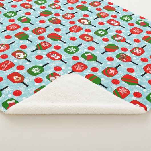 Kerstmis Pickleball Red Green Snowflakes Blue Sherpa Deken (3/4)