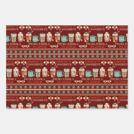 Kerstmis Pickleball | Retro Hot Coco Lelijke trui Inpakpapier Vel (Voorkant 2)