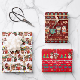 Kerstmis Pickleball | Retro Hot Coco Lelijke trui Inpakpapier Vel