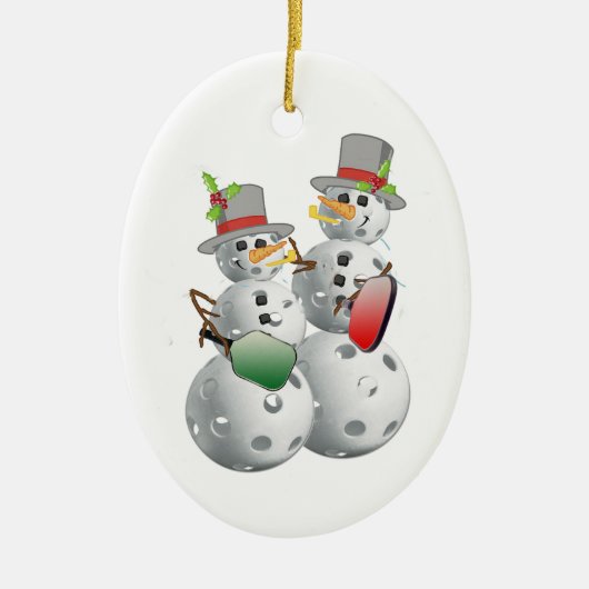 Kerstmis Pickleball Snowmen Keramisch Ornament (Voorkant)