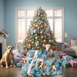 Kerstmis Piebald Pitbull Pups Blauwe Sjaal Cadeaupapier