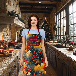 Kerstmis - Pijnboomtakken, rode bessen, pinecones Schort