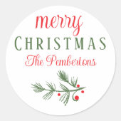 Kerstmis Pine Foliage Holiday Ronde Sticker (Voorkant)