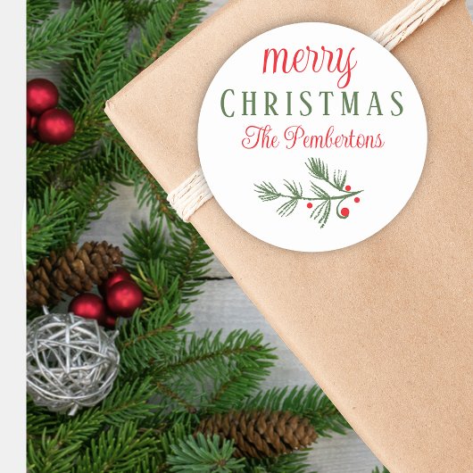 Kerstmis Pine Foliage Holiday Ronde Sticker