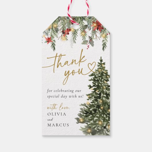 Kerstmis Pine Tree Lights bruiloft Dank u voor uw  Cadeaulabel (Achterkant)