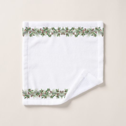 Kerstmis Pinecone en Holly Garland Bad Handdoek (Wasdoekje)