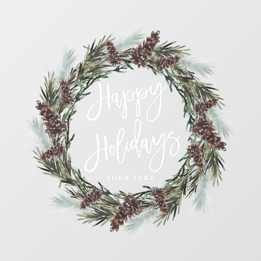 Kerstmis Pinecone Wreath Prettige feestdagen Raamsticker (Vel)