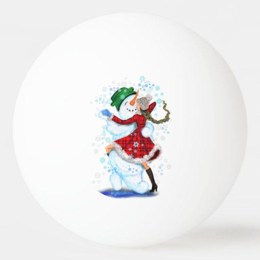 Kerstmis Ping Pong Ballen Sneeuwman en Meisje Dans (Voorkant)