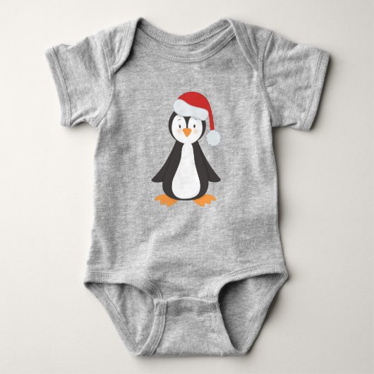 Kerstmis Pinguïn, Baby Pinguïn, Santa Hoed Romper (Voorkant)