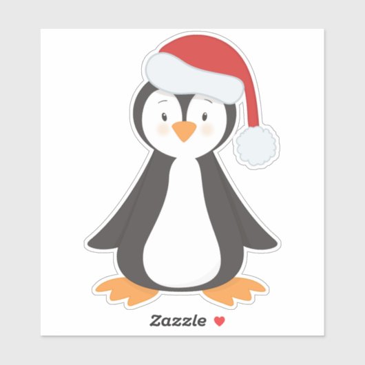 Kerstmis Pinguïn, Baby Pinguïn, Santa Hoed Sticker (Vel)
