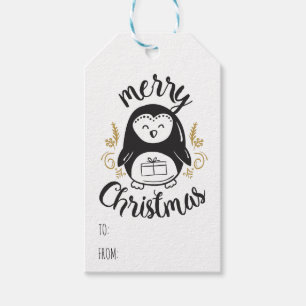 Kerstmis Pinguïn Cartoon Tekst Sjabloon Cadeaulabel
