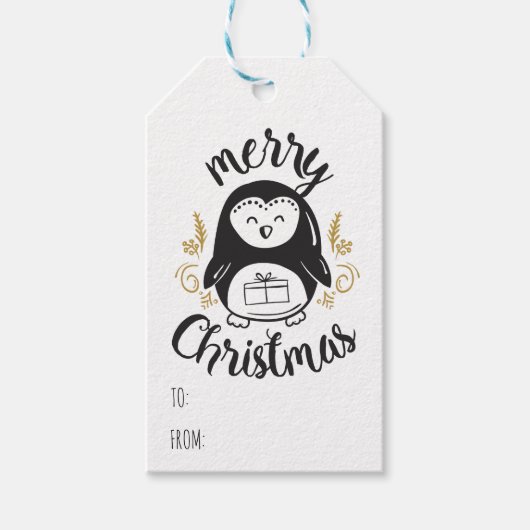 Kerstmis Pinguïn Cartoon Tekst Sjabloon Cadeaulabel (Voorkant)