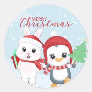 Kerstmis Pinguïn en Bunny Ronde Sticker