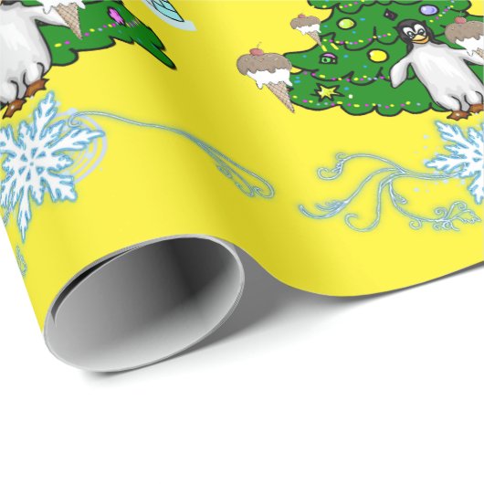 Kerstmis Pinguïn Gele Inpakpapier (Rol Hoek)