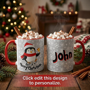 Kerstmis pinguïn gepersonaliseerd mok