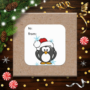 Kerstmis Pinguin Gift Label Sticker