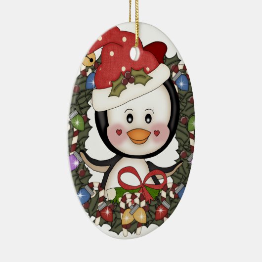 Kerstmis Pinguin Holiday Wreath Keramisch Ornament (Rechts)