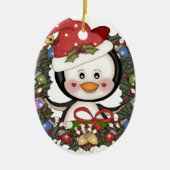 Kerstmis Pinguin Holiday Wreath Keramisch Ornament (Voorkant)