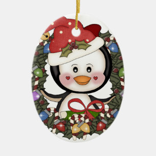 Kerstmis Pinguin Holiday Wreath Keramisch Ornament