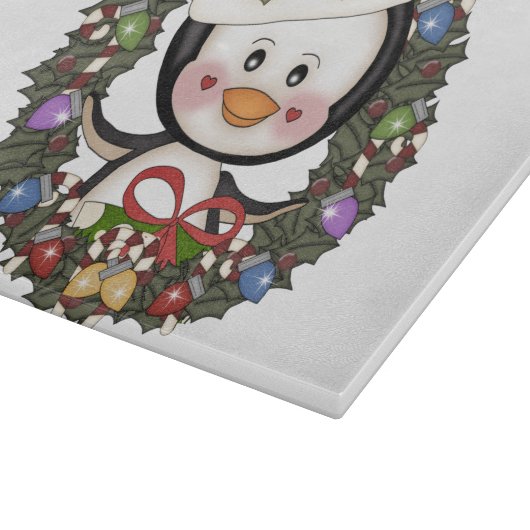 Kerstmis Pinguin Holiday Wreath Snijplank (Hoek)