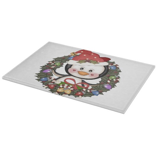 Kerstmis Pinguin Holiday Wreath Snijplank (Hoek)