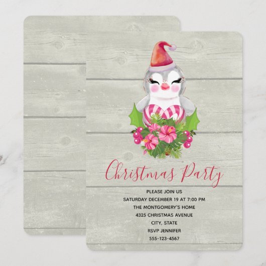 Kerstmis-pinguïn in Santa Hat Party Kaart (Voorkant / Achterkant)