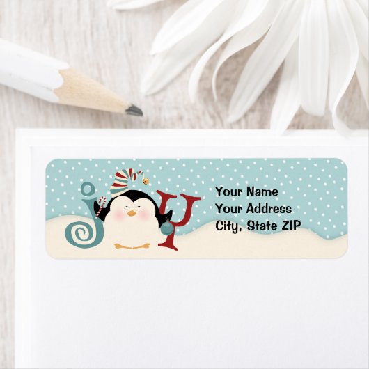 Kerstmis Pinguïn Joy Adres Etiket (Insitu)