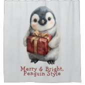 Kerstmis Pinguïn Merry & Bright Douchegordijn (Voorkant)