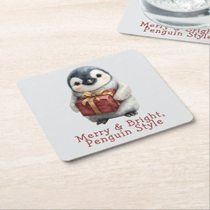 Kerstmis Pinguïn Merry & Bright Kartonnen Onderzetters