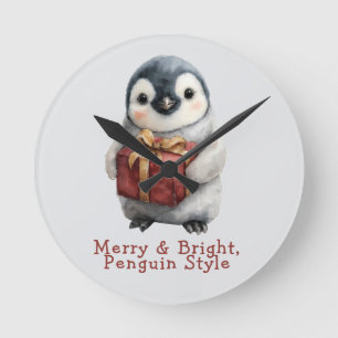 Kerstmis Pinguïn Merry & Bright Ronde Klok